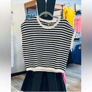 Joie Blue and White Nautical Preppy Crewneck Striped Short Sleeve Sweater ⚓️